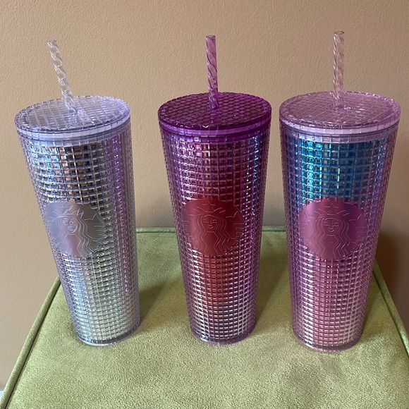 Starbucks Other - 3 Starbucks Pink, Pink/Blue and Grey 24oz Gem Cold Cups